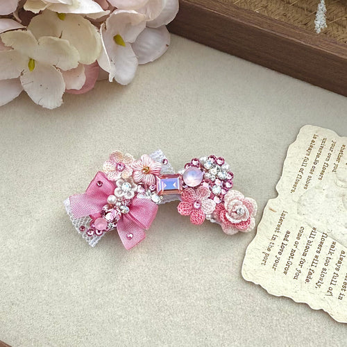 Handmade Micro Crochet Flower Pet Hair Clips, Full Rhinestone Dog Barrettes, Non-Slip Hair Accessories for Maltese Yorkie Bichon Puppy